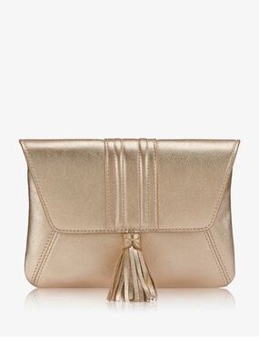 GiGi New York Ava Leather Metallic Gold Tassel Clutch